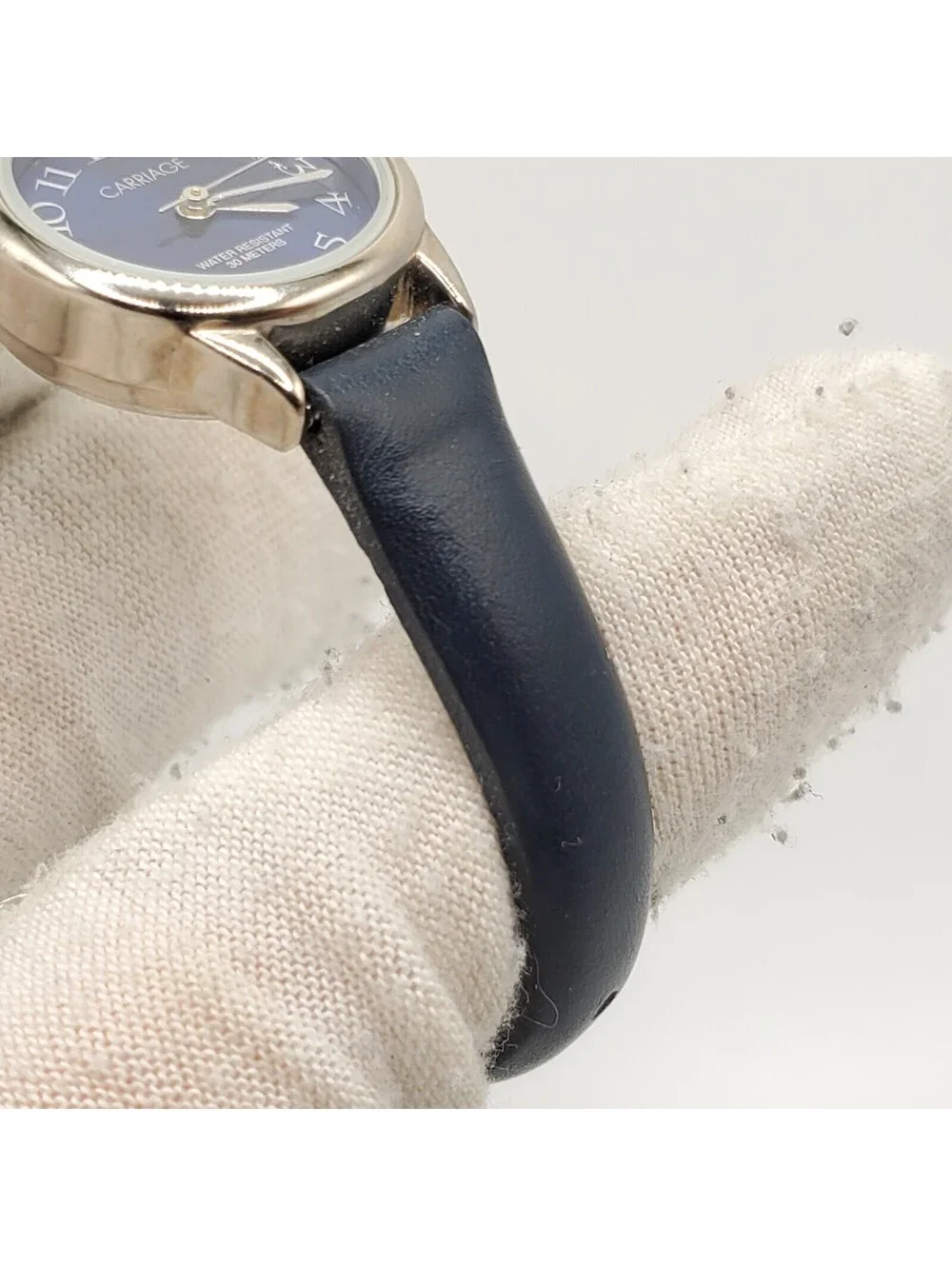 Carriage Quartz Watch Womens 22mm Blue Dial Silver Tone New Battery